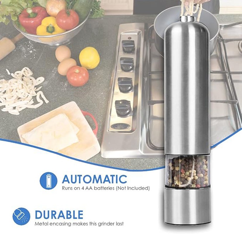 2PCS Electric Salt Pepper Grinder Mill Shakers Set Adjustable Stainless Steel