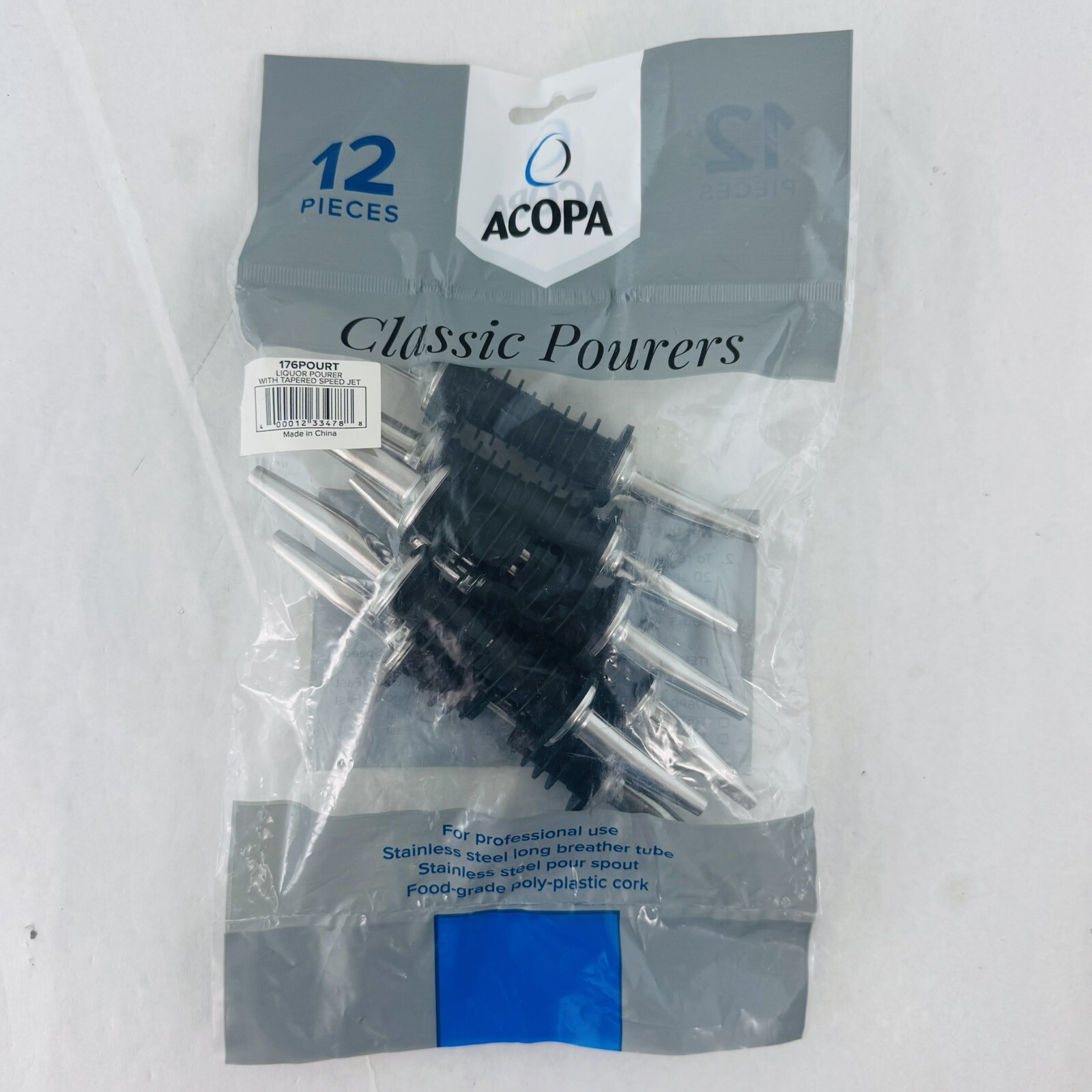 Stainless Steel Classic Bottle Pourers W/Tapered Spout 12 Pack Pourer