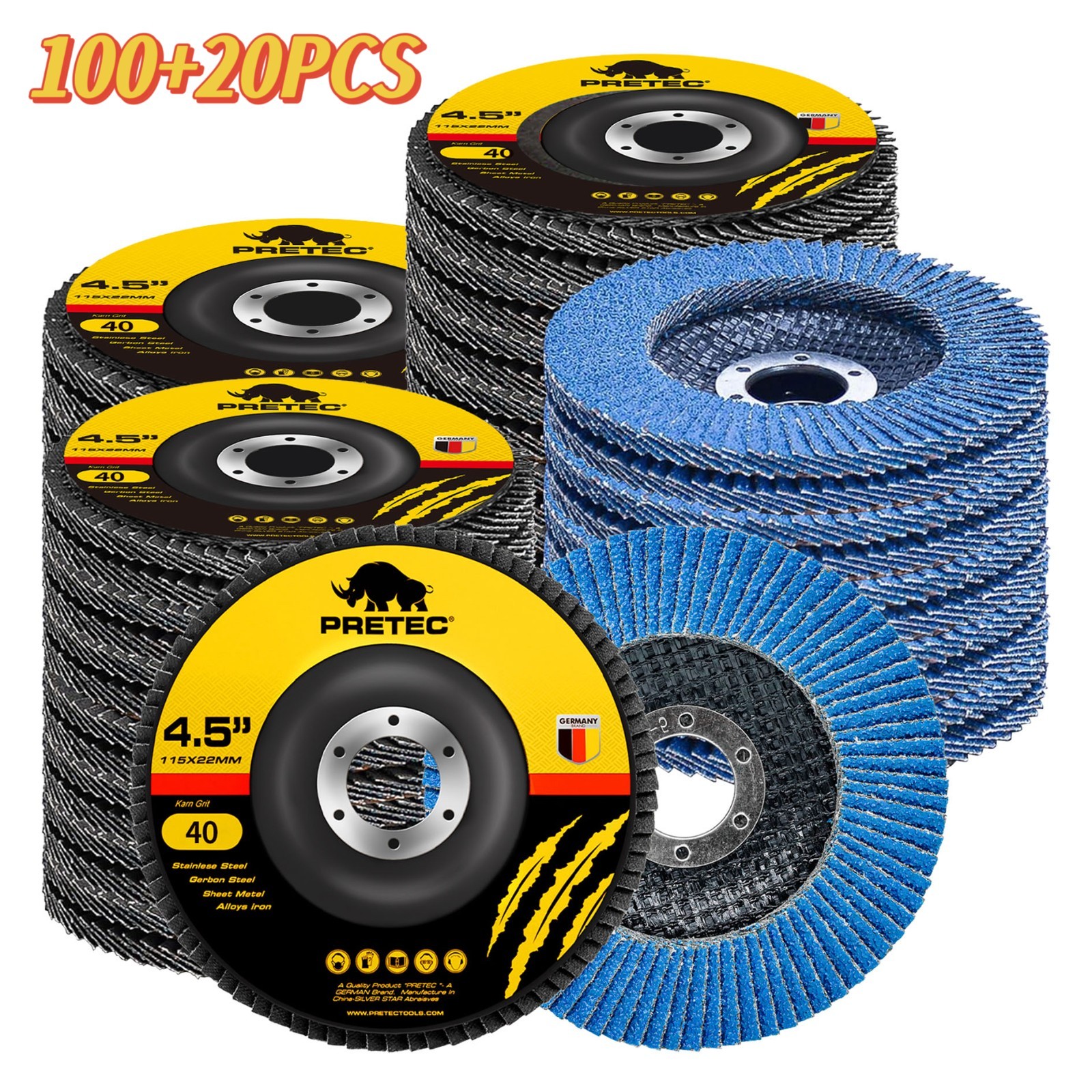 120PACK 4-1/2" Zirconia Flap Disc 4.5 inch Grinding Wheels Angle Grinder 40 Grit