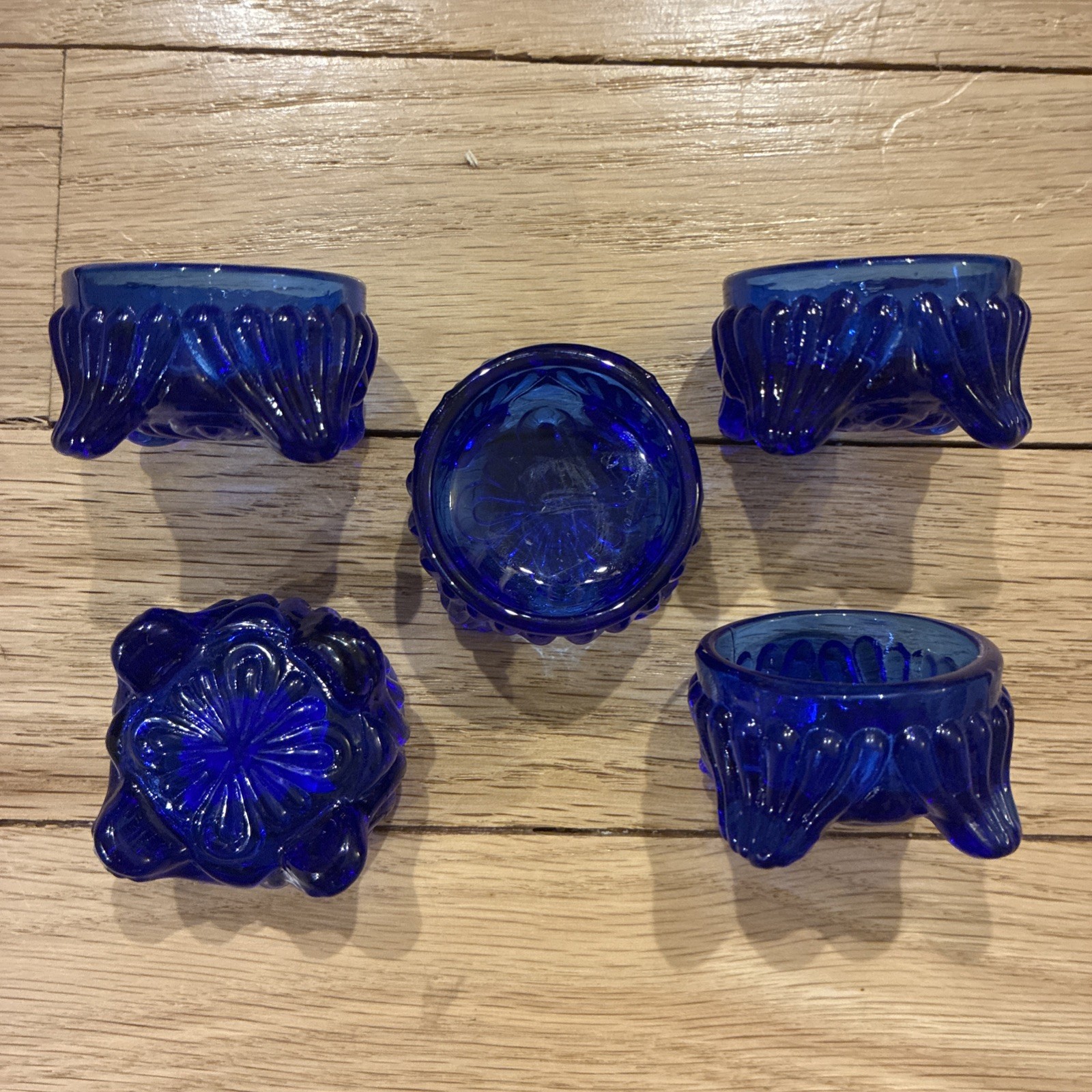 Mosser Mold Guernsey Glass Cobalt Blue Carnival Pattern Salt Cellar