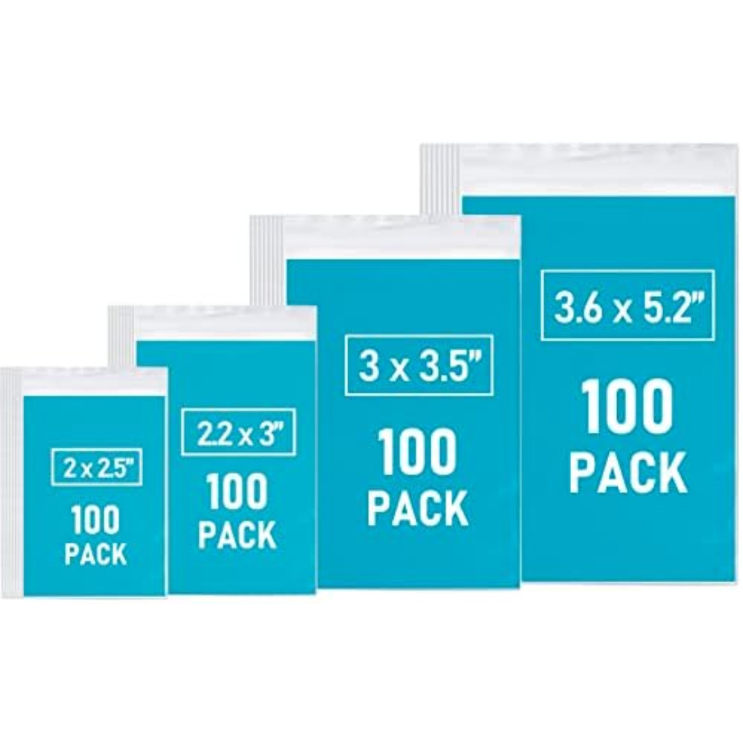 400 Small Plastic Bags Mini Baggies 4 Assorted Sizes Jewelry Clear Zip Seal Pill