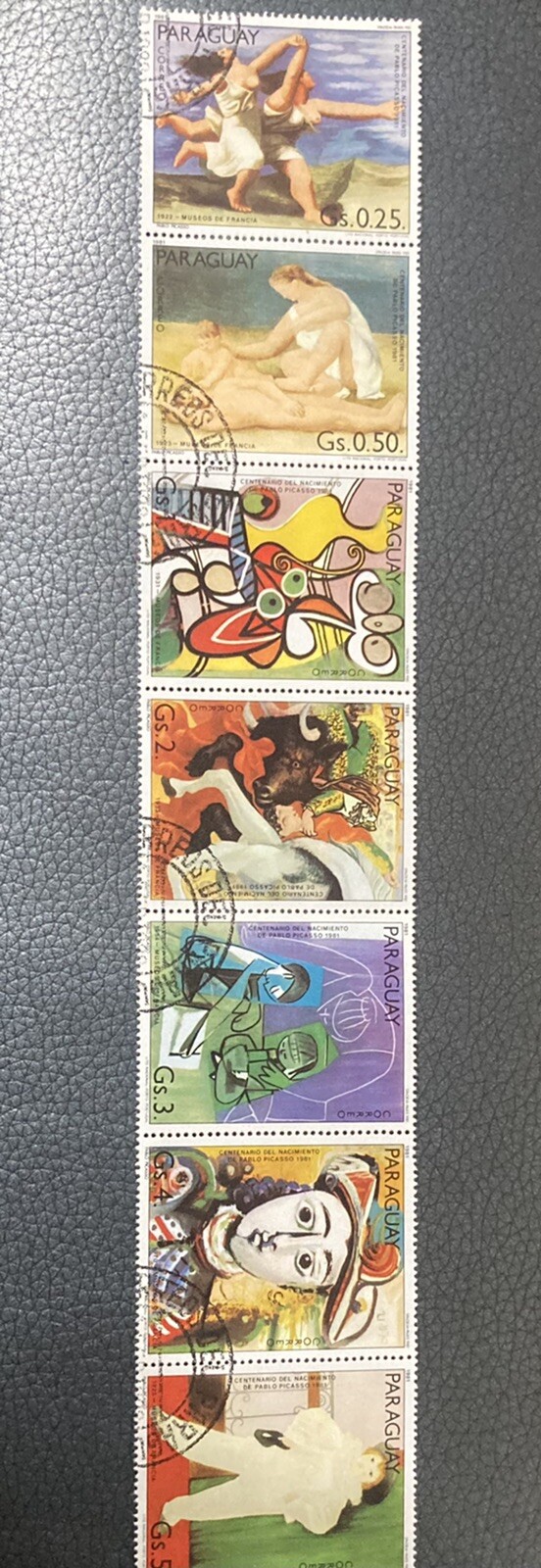 Paraguay: Complete Strip of 7 Picasso Paintings used Lot #B01-030401