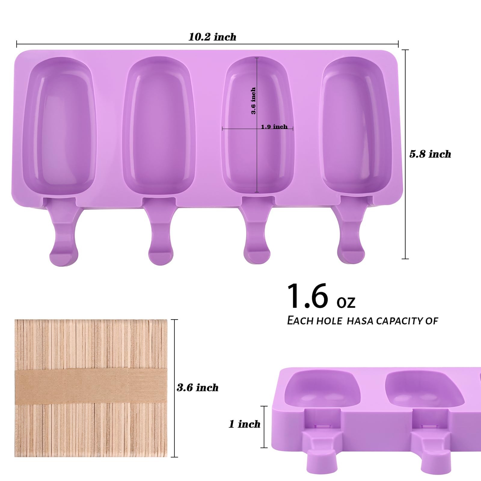 2 Pcs Silicone Ice Cream Molds Popsicle Maker Tray for Cake Pop Ice Pop