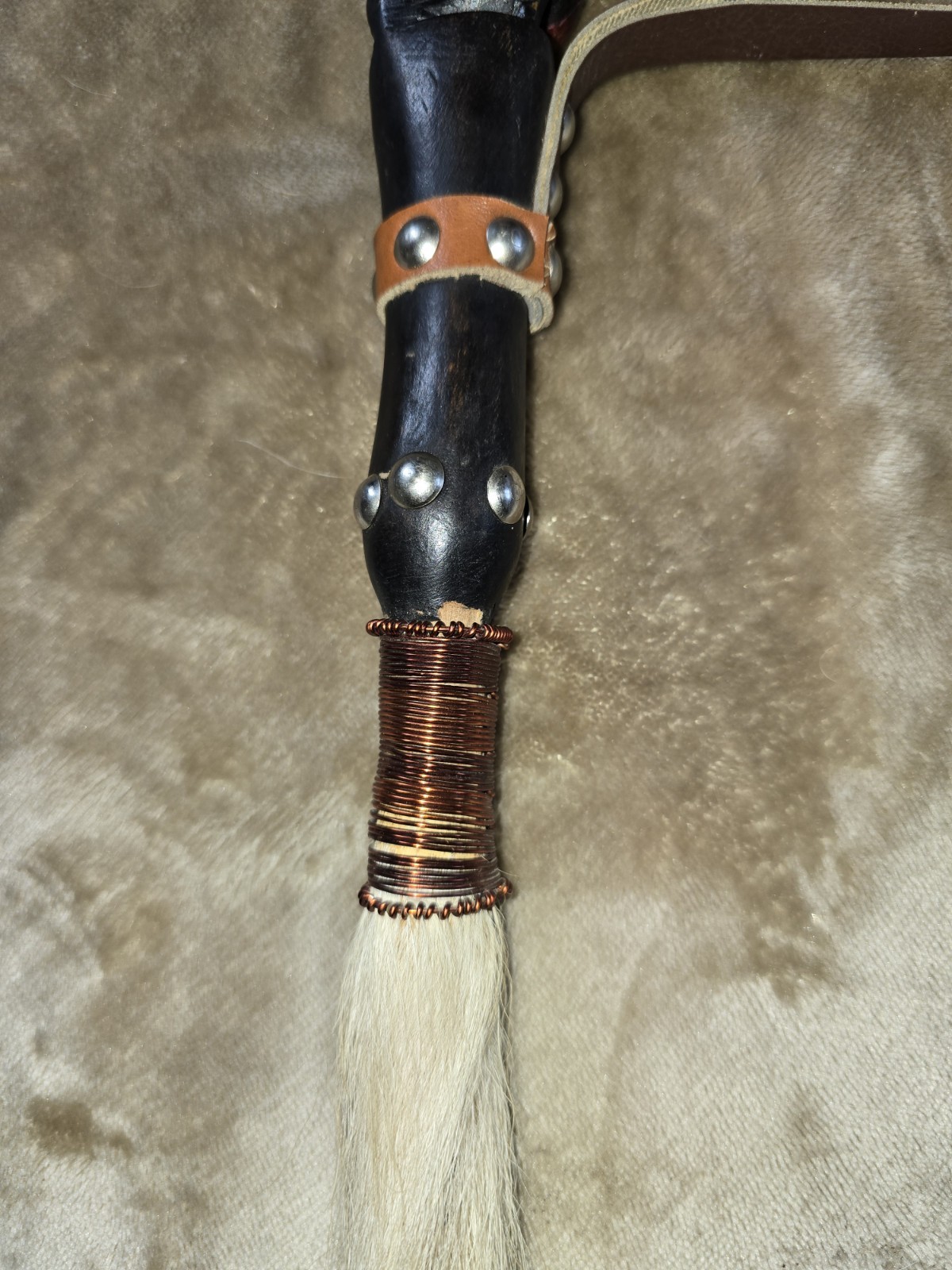 Antique Hand-Carved African Tribal Fly Whisk with Handle