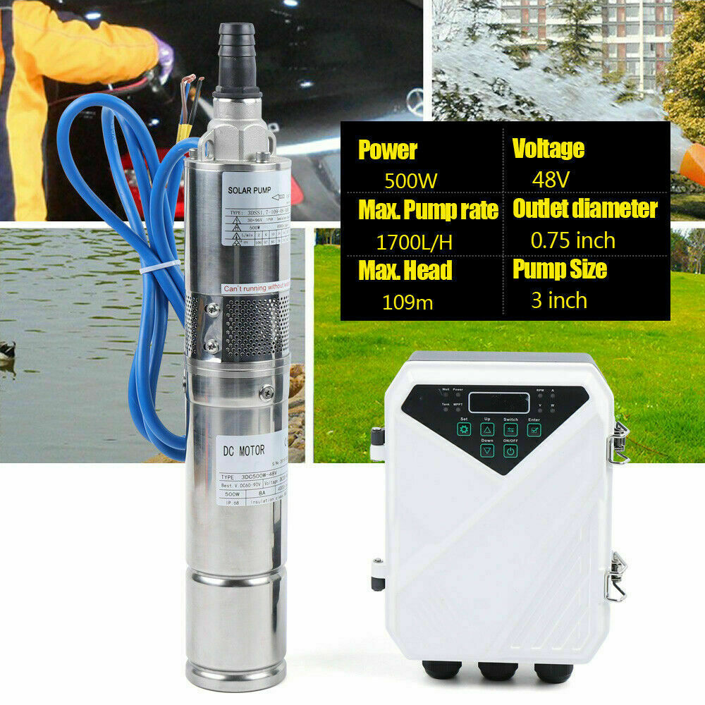 3" DC Solar Water Pump 48V 500W Submersible Deep Bore Well Pump +MPPT Controller