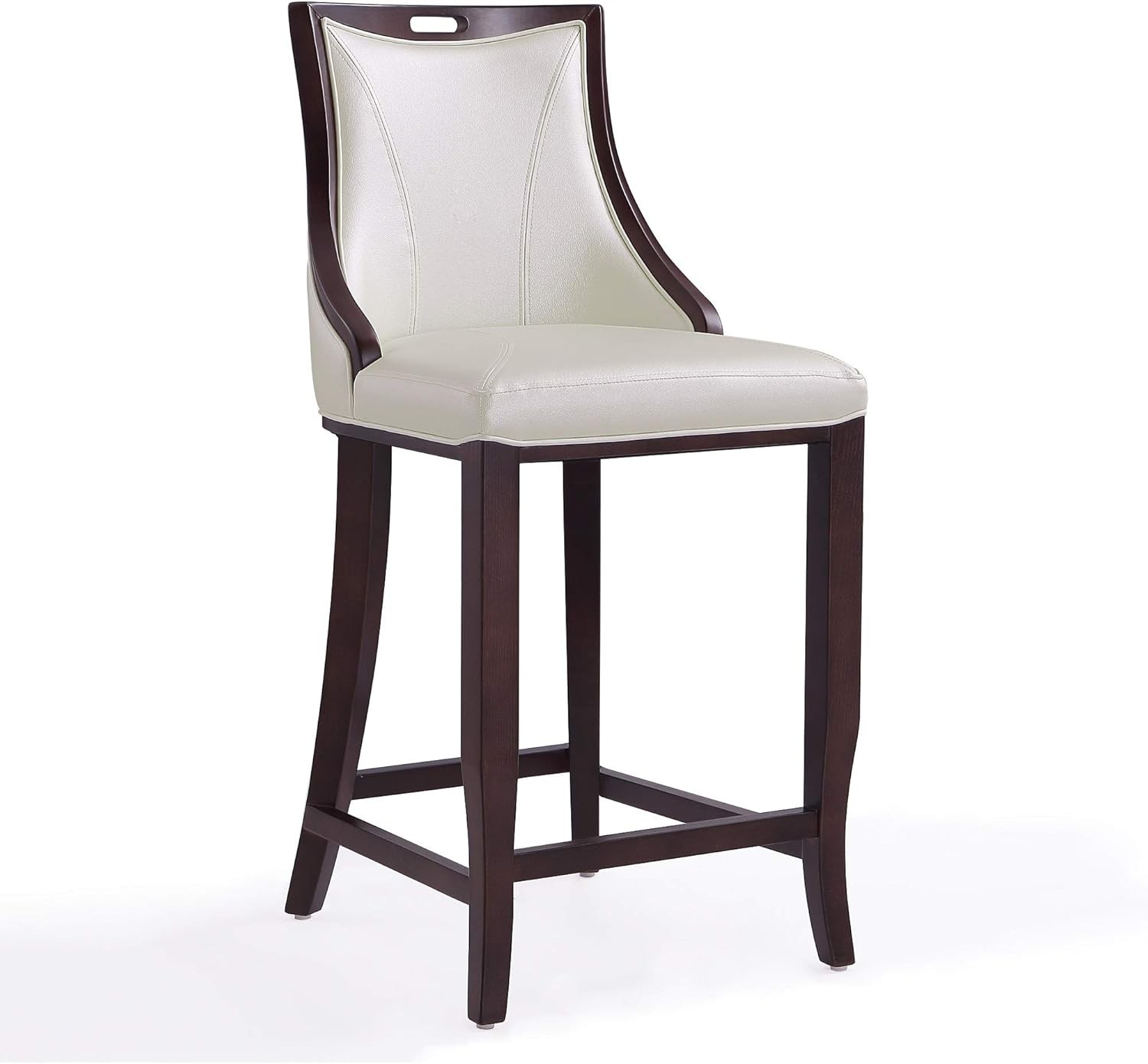 Manhattan Comfort Emperor Faux Leather Bar Stool Backrest Beech Wood PEARL WHITE