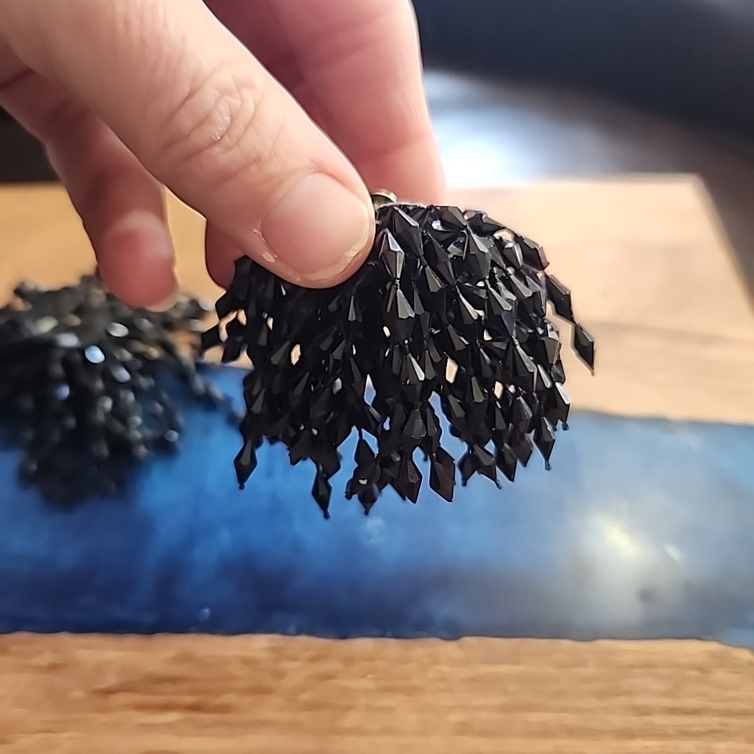 Vintage Shoe Clips Black Plastic Beaded Pom Poms Flapper Fun Collectible