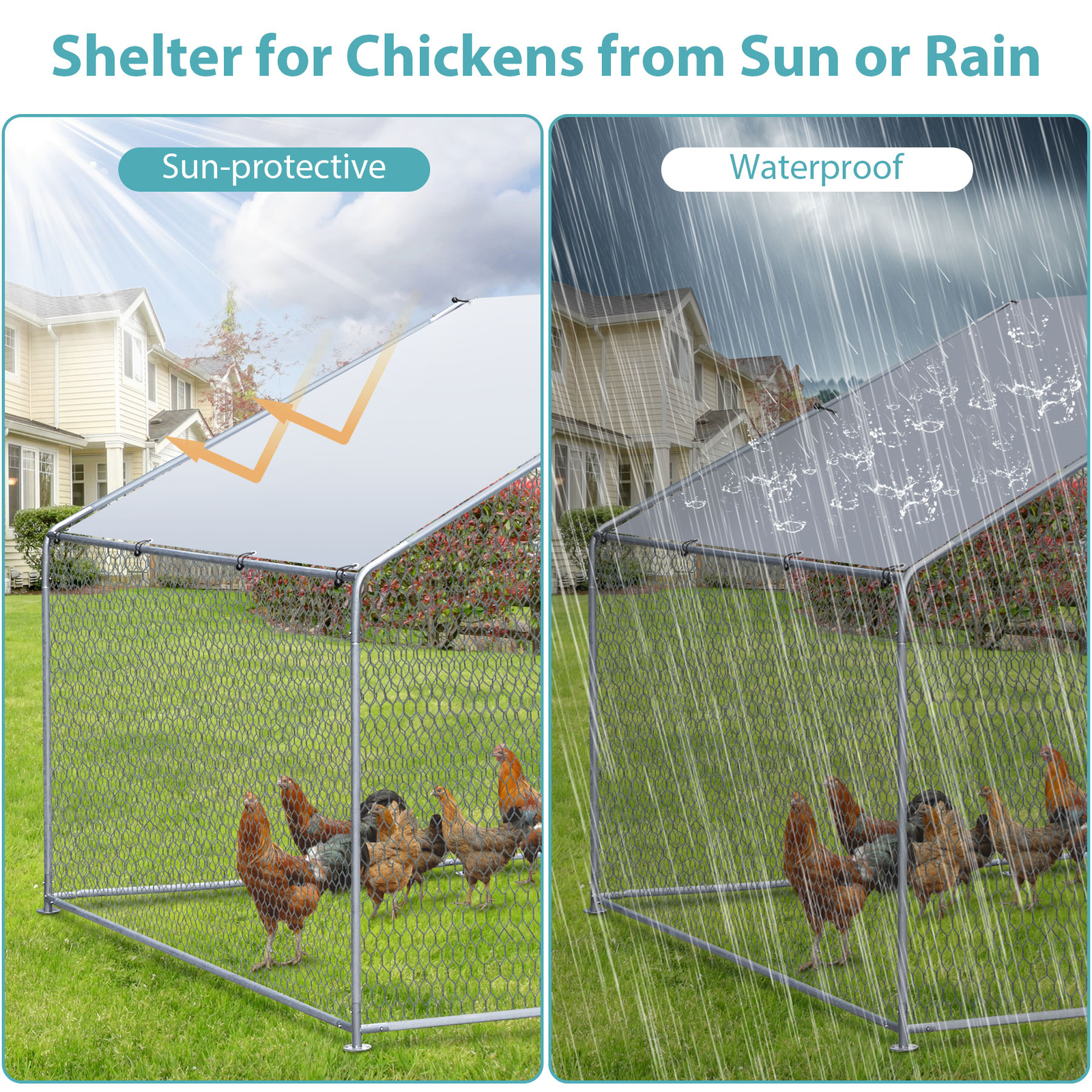 10X 6.5ft Walk-in Metal Chicken Coop Poultry Cage Pet House w/ Chicken Run Cover