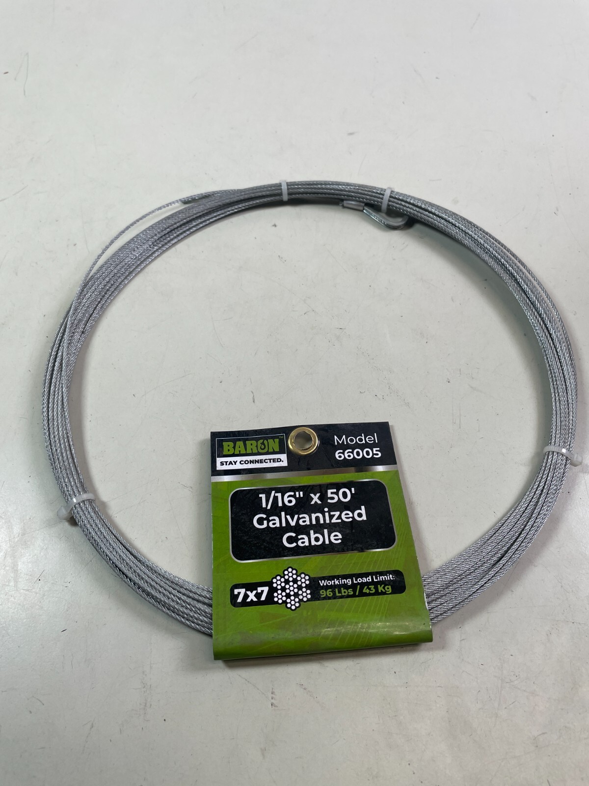 Steel Wire Rope Cable 1/16 in. x 50 ft. Security Cable Galvanized Baron 66005