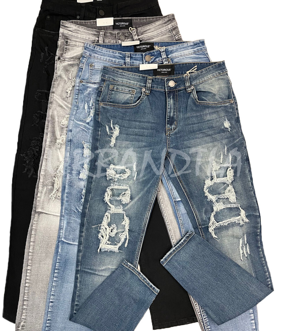 Men's Stretch Slim Distressed Jeans Ripped Jeans Denim Pants