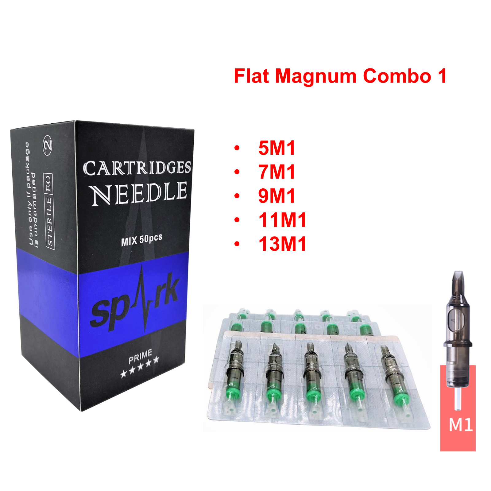 50PCS Mix Combo Spark Tattoo Sterilized Disposable Cartridge Needles