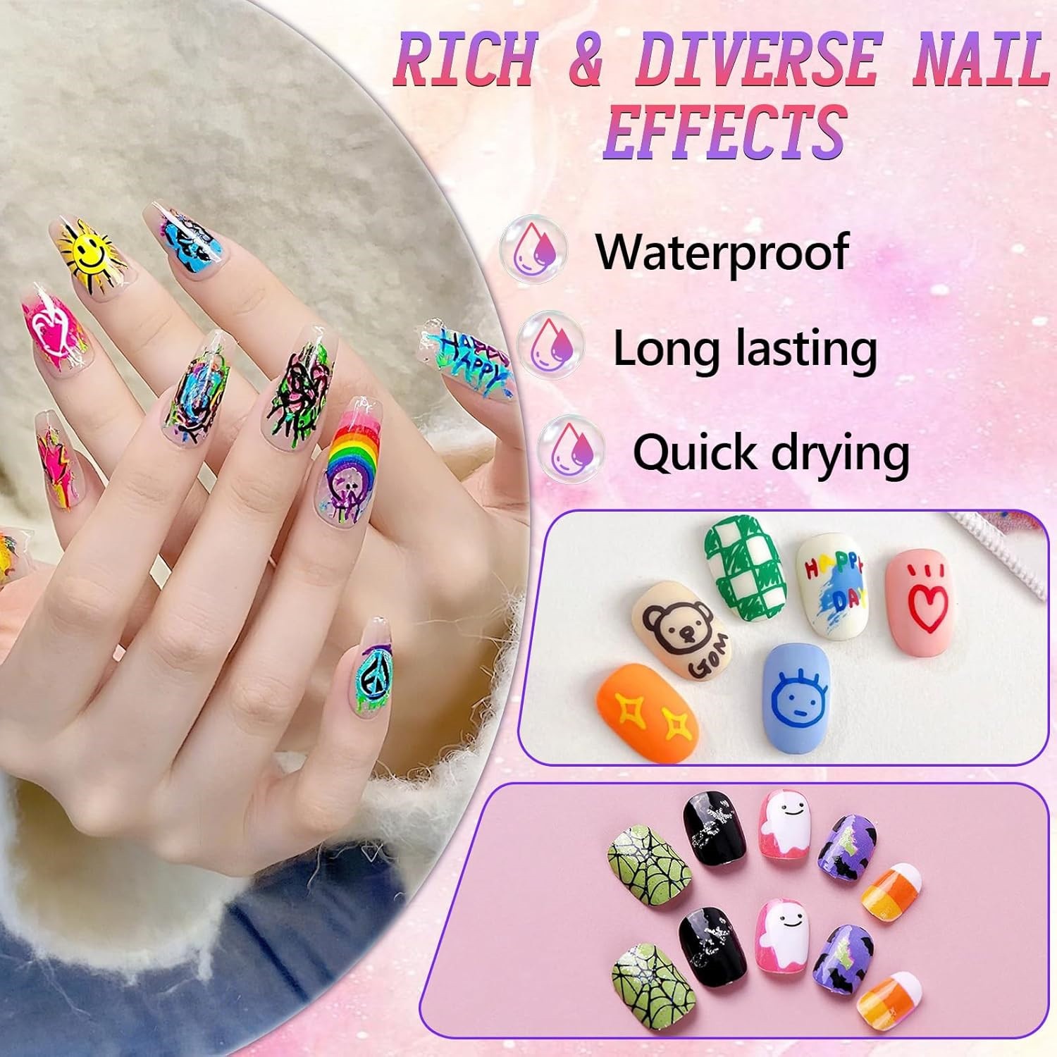 12 Colors Nail Art Pens Set Waterproof 0.5MM Nail Polish Pens Quick-Drying Nail