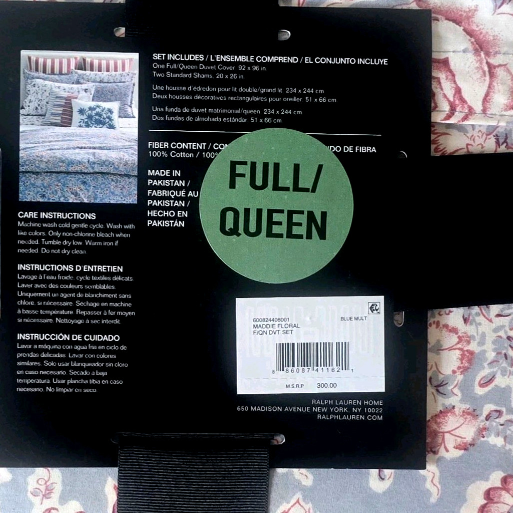 Lauren Ralph Lauren Maddie Floral QUEEN Duvet Cover & Sham Set, NEW
