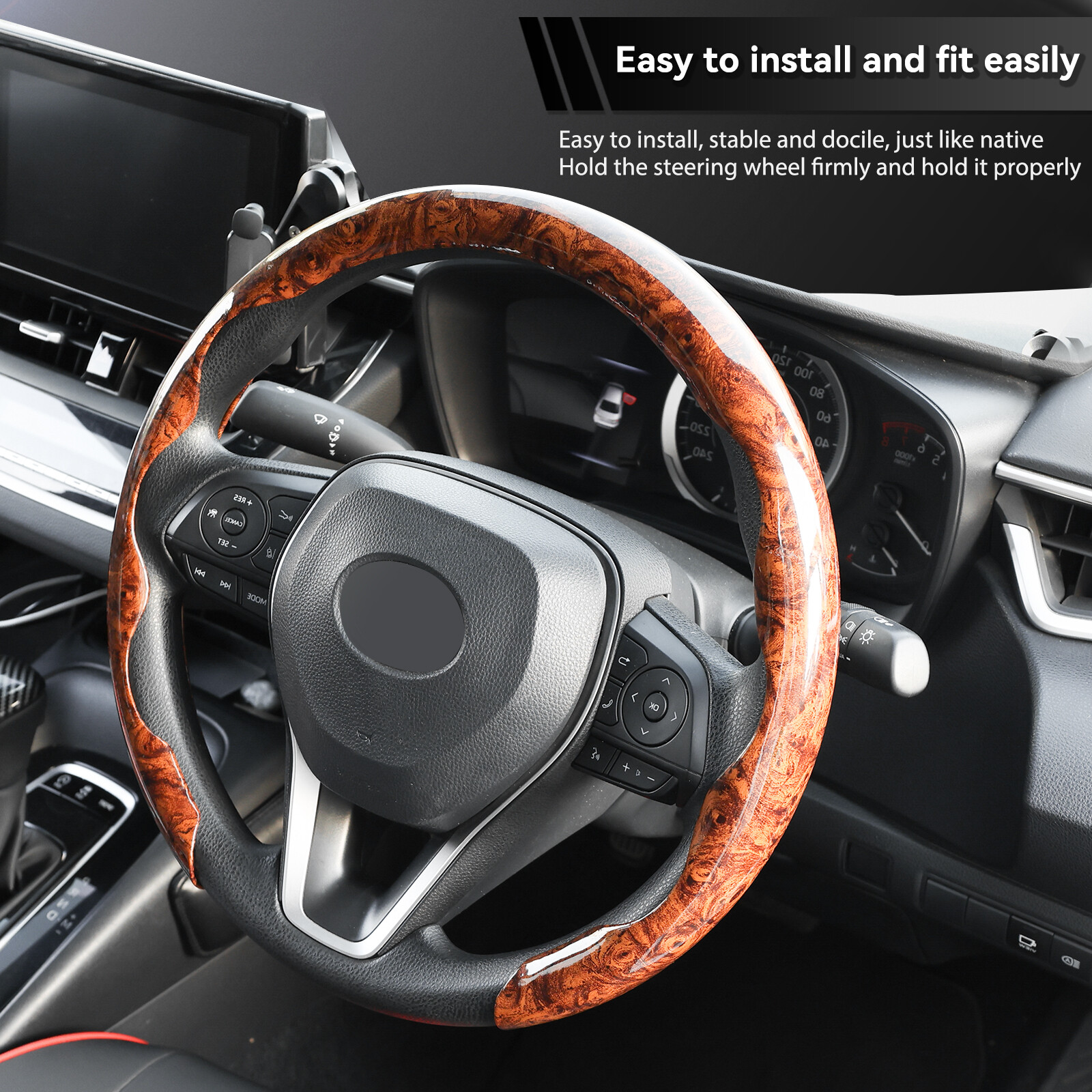 Car Steering Wheel Cover Mahogany Wood Grain Interior Accessories Universal Wrap