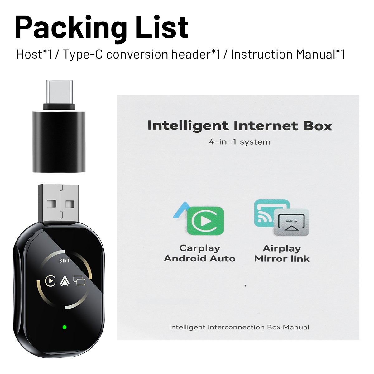 2026 Carplay Adapter Wired to Wireless CarPlay Android Auto Mirror Link 4-IN-1