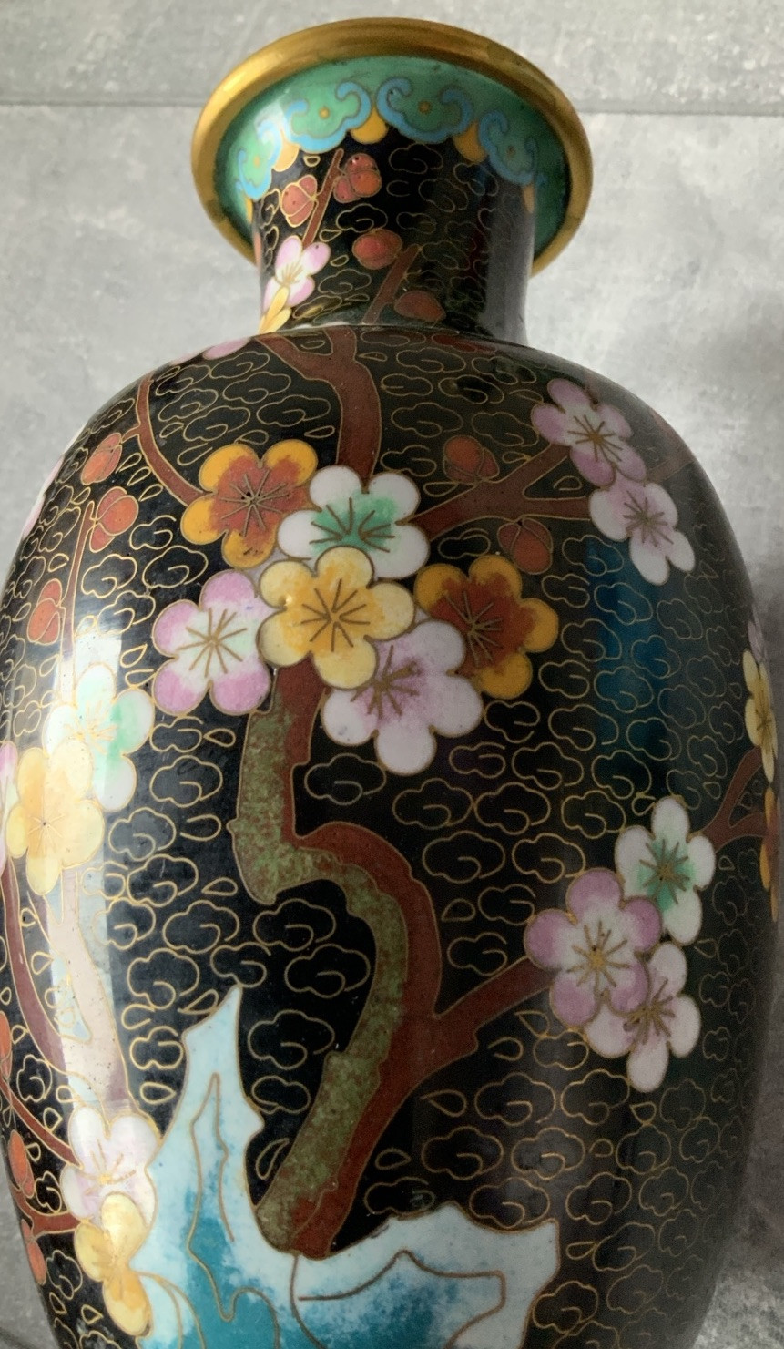 Lot Of 4 CLOISONNE Noir Enamel On Brass Variety Shapes Vases Vintage & Antique