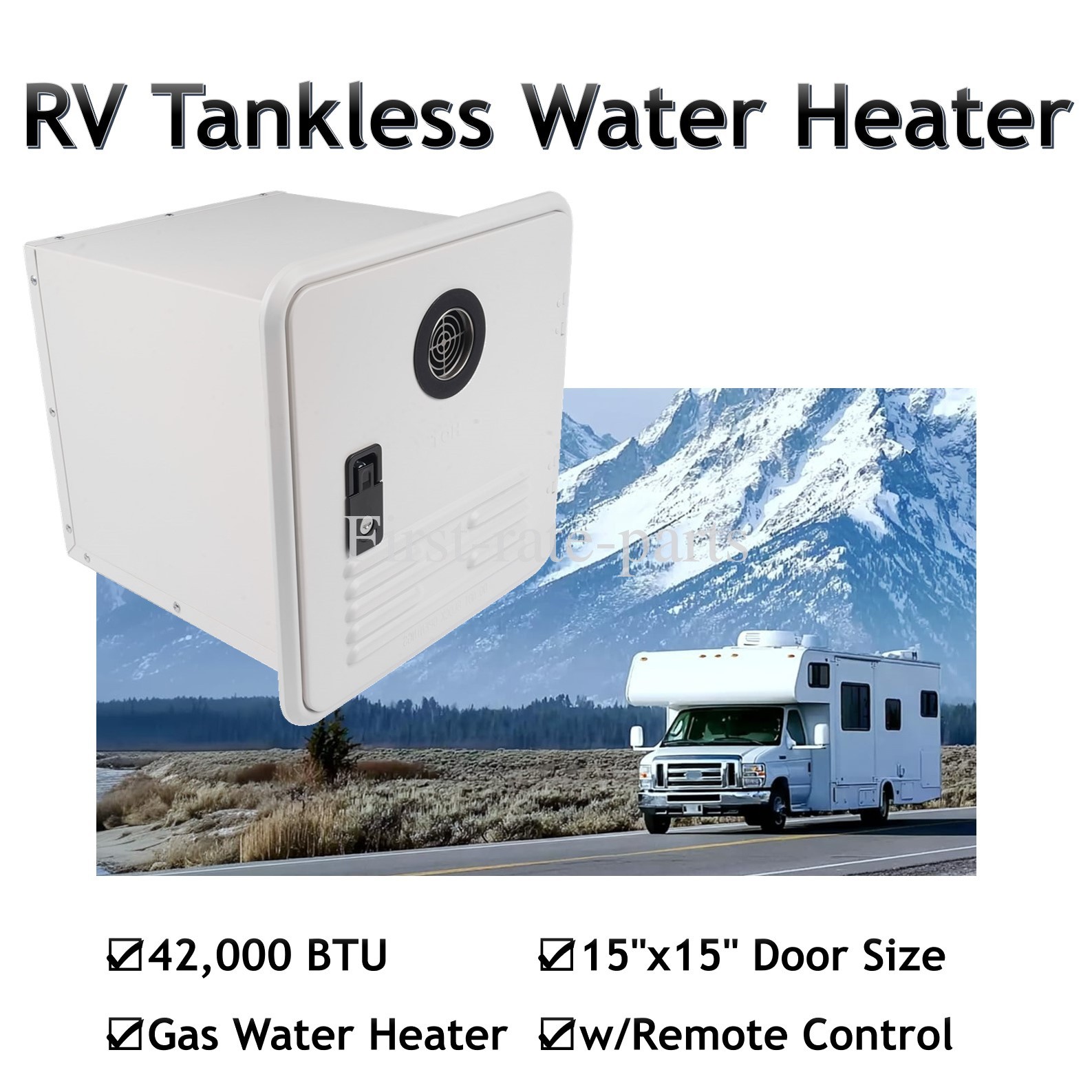 White RV Tankless Water Heater 42000BTU Instant Shower 15x15 in with Controller