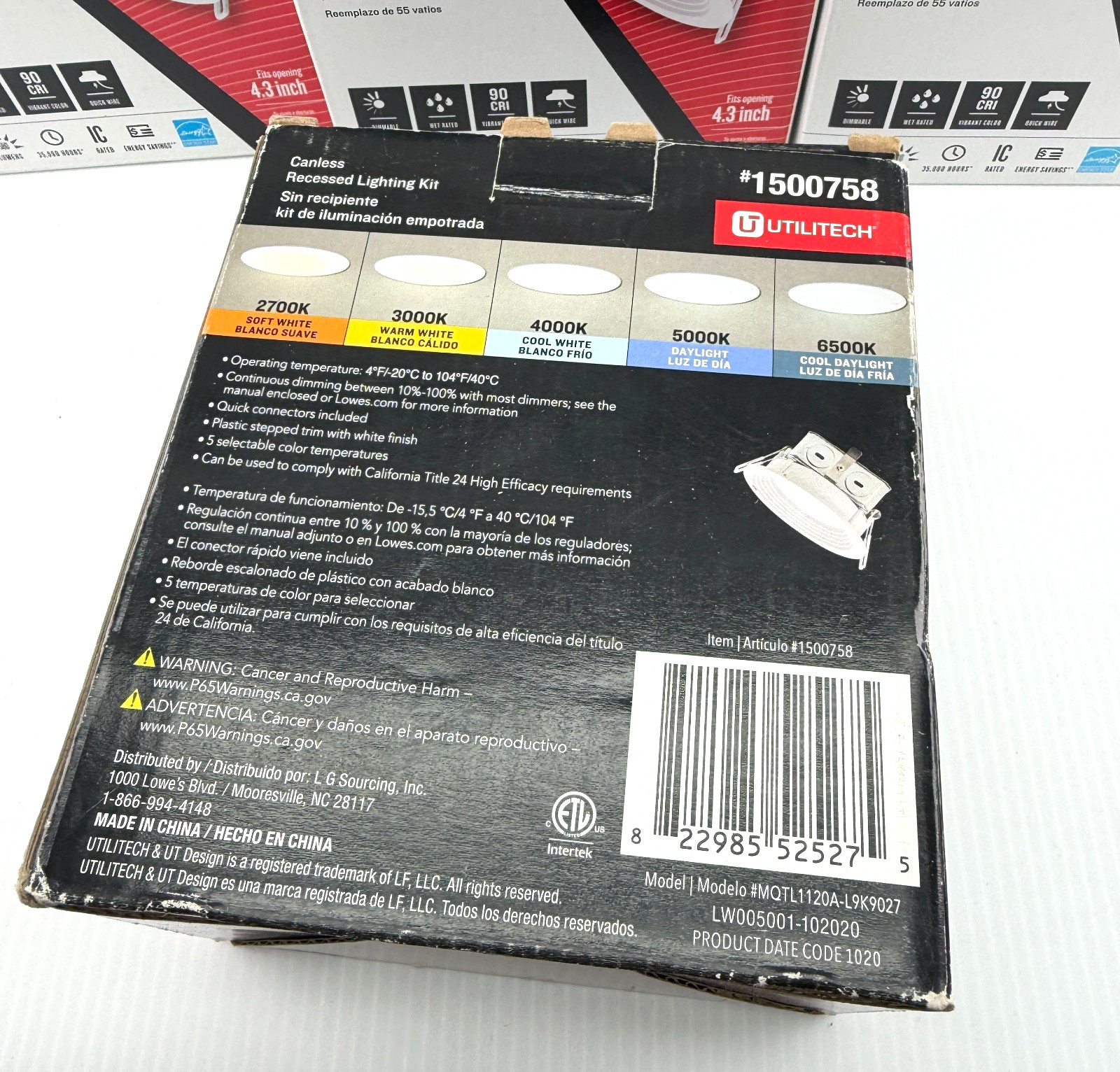 Lot 10 Utilitech Canless Recessed Lighting Kit 1500758 LED Adjustable White 4.3"