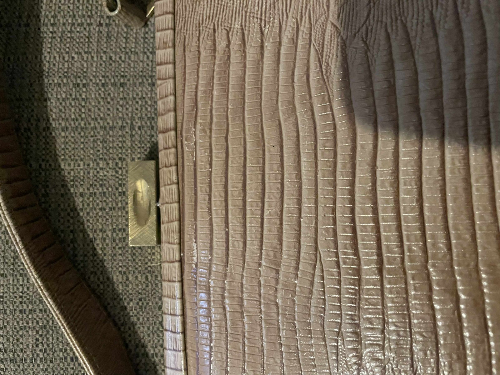 Vintage Mam 'Selle New York MidMod Lizard Textured Leather Tan Clutch Handbag