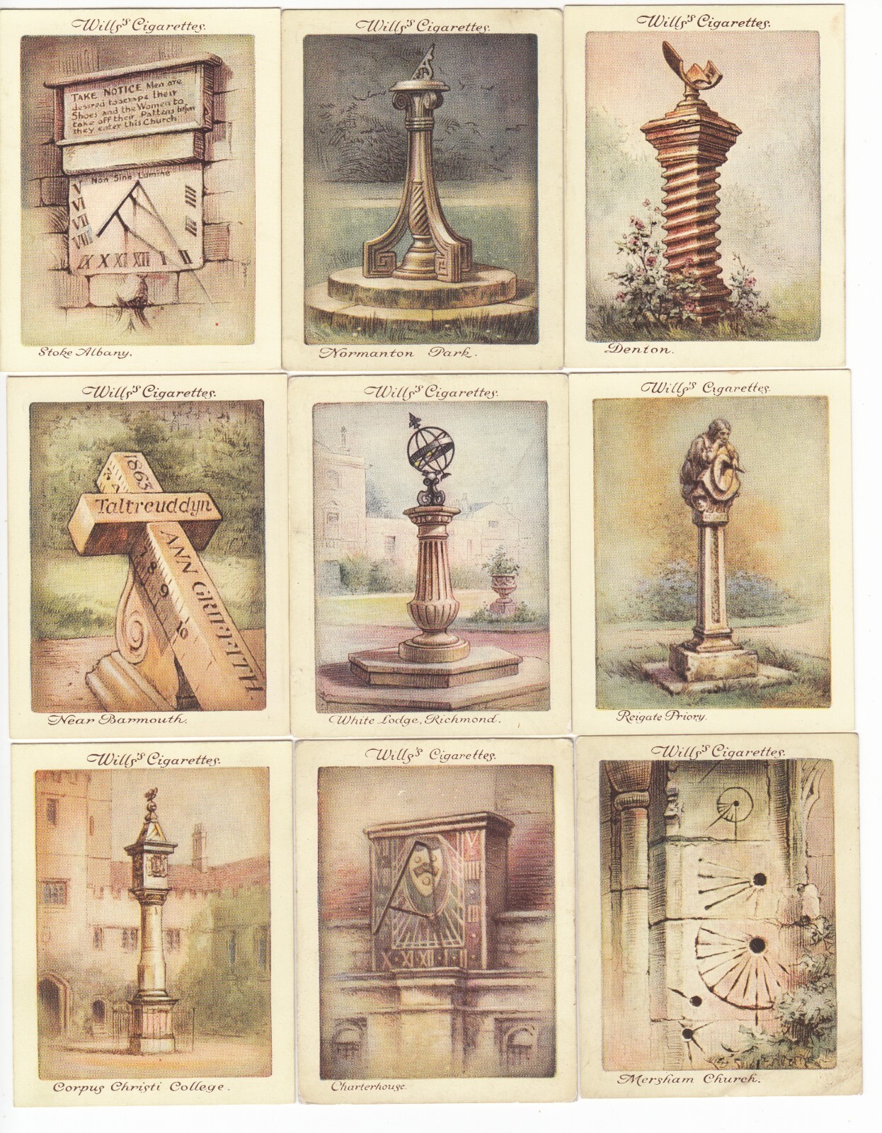 Complete Set of 25 Vintage SUNDIALS Cards from 1928