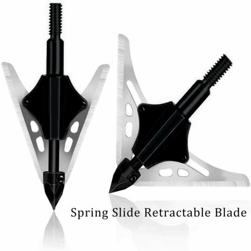 12Pcs BloodRunner Hunting Broadheads 100Gr 2 Spring Slide Retractable Blade Tip