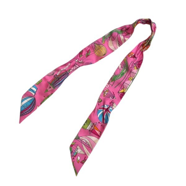 Hermes Les Folies Du Ciel Silk Twilly Multi-Color 84cm Used