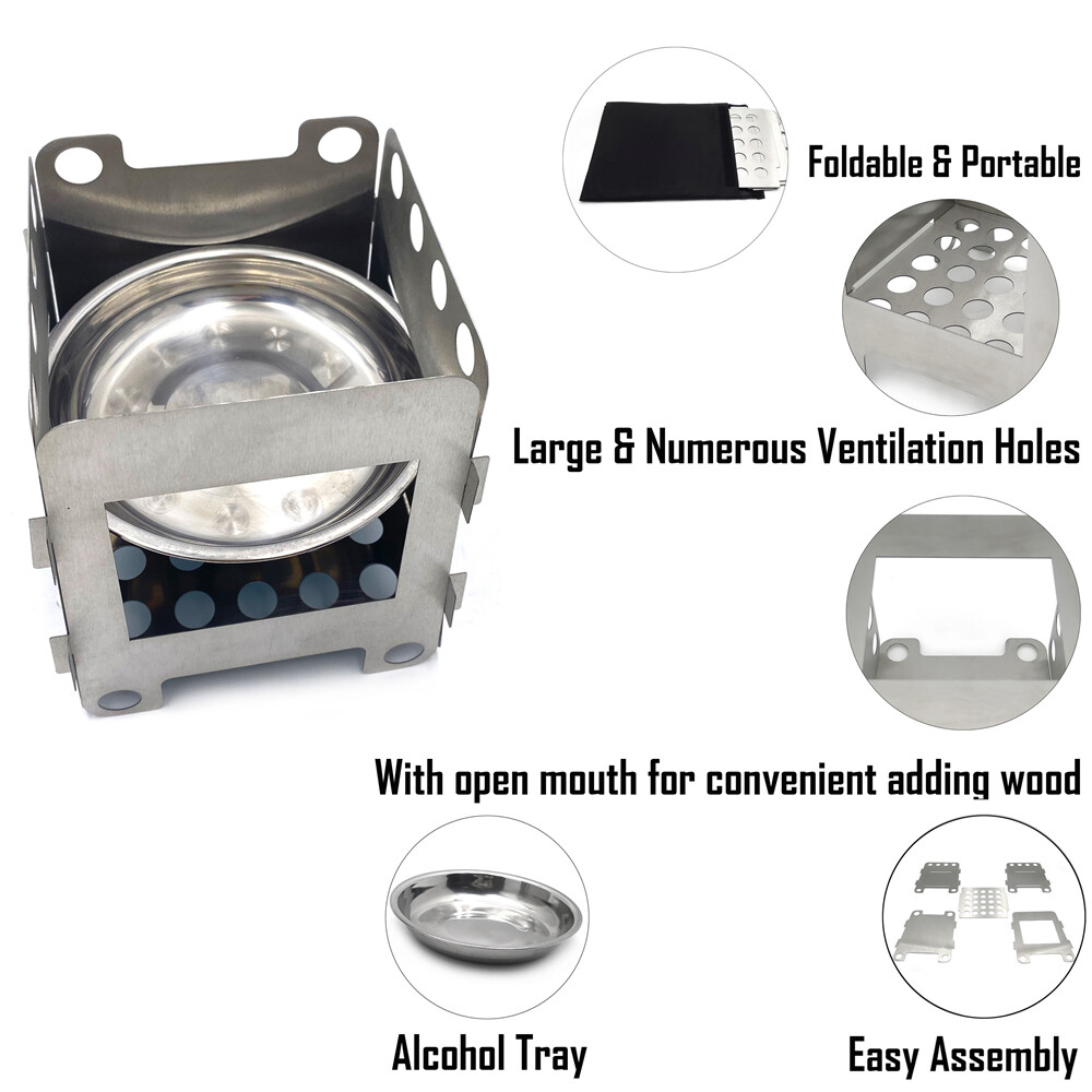 Diret Folding Wood Stove Pocket Alcohol Stove Outdoor Cooking Camping Backpackin