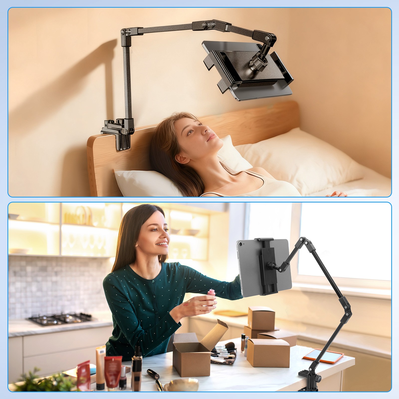 Universal Tablet Mount Desk Holder for 4-12.9" iPad Kindle Fire Surface Monitor