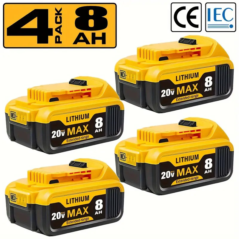 4 Pack 20V 8Ah Lithium-lon Battery Replacement for Dewalt -Compact XR Design