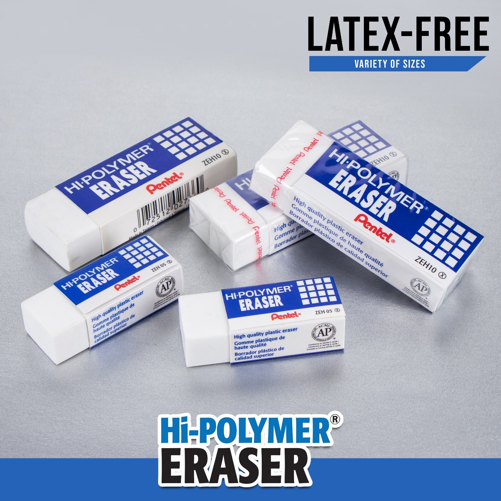 Pentel Hi-Polymer Block Eraser, Large, White, Pack of 10 (ZEH10PC10)