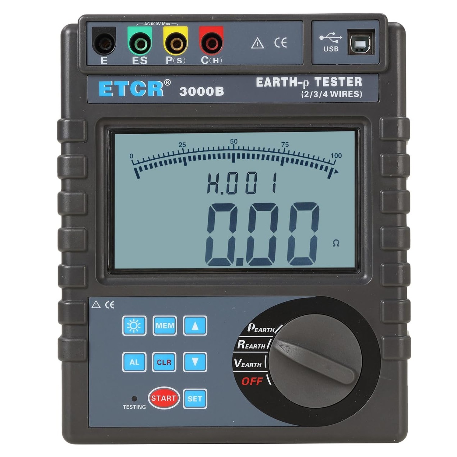 ETCR3000B Soil Resistivity Tester Ground Resistance Meter Earth Resistance Te...
