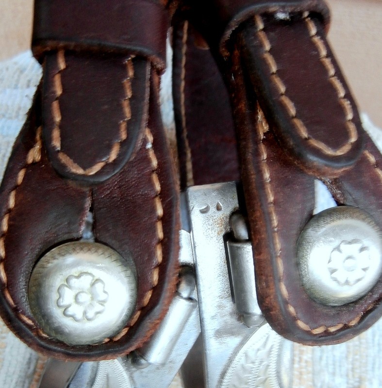 Vintage Crockett Renalde Mustache Silver Overlay Horse Spurs and Leather Straps