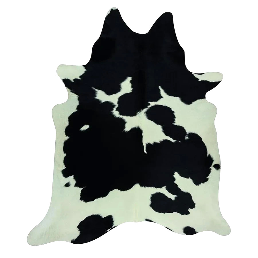 LARGE BLACK AND WHITE MILKY GENUINE COW HIDE HAIR ON RUG CARPET COWHIDE FULL