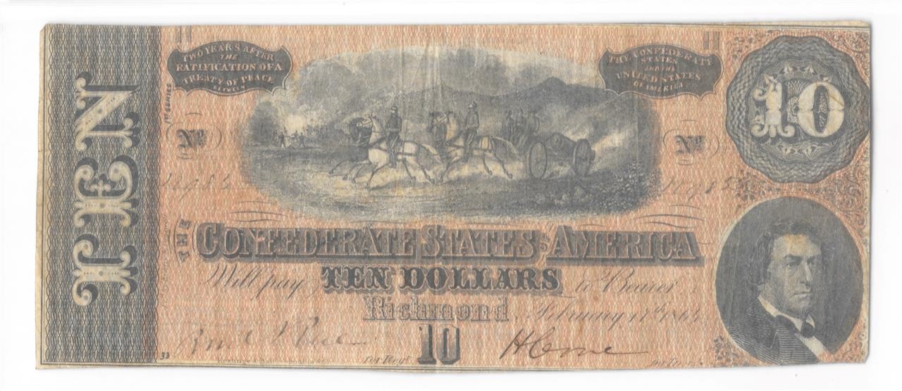 J H Childrey Advertising Note Richmond VA On T-68 $10 Confederate 1864 PCGS VF25