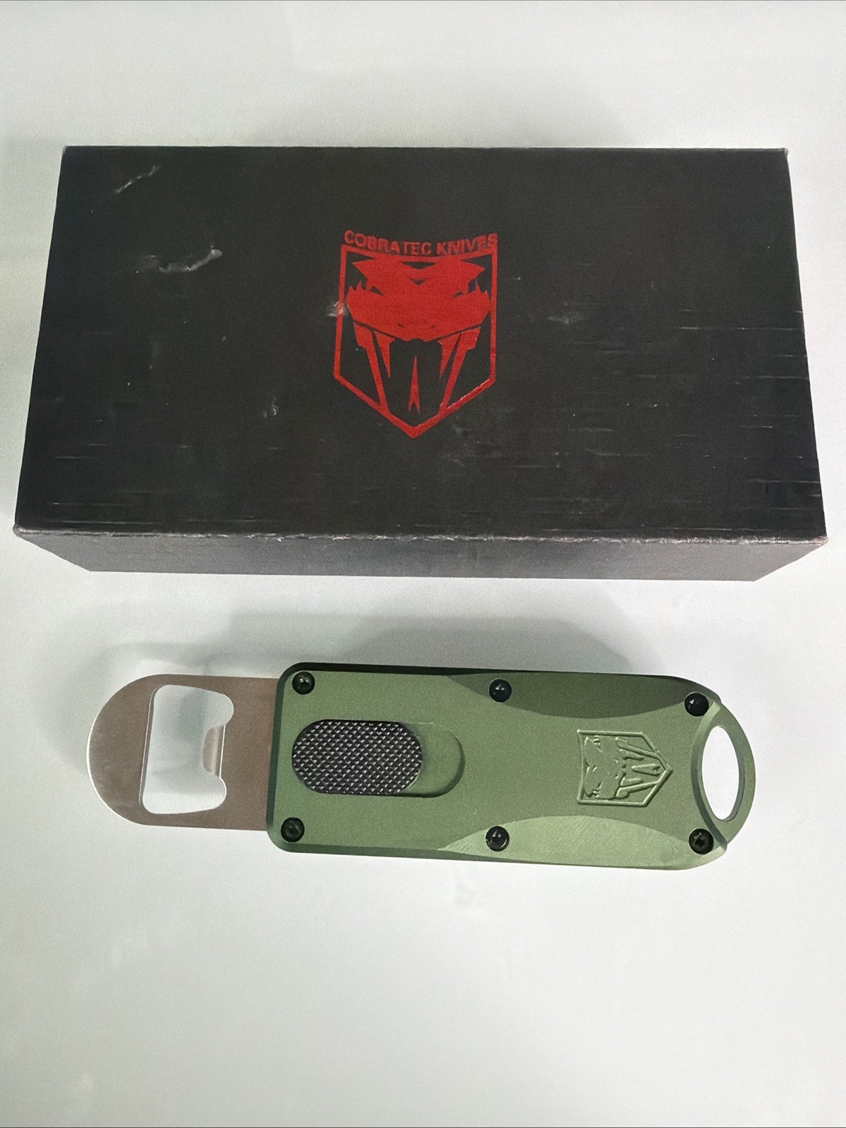 Cobratec OTF Bottle Opener w/ Pocket Clip, GREEN #CTOTFBOODG
