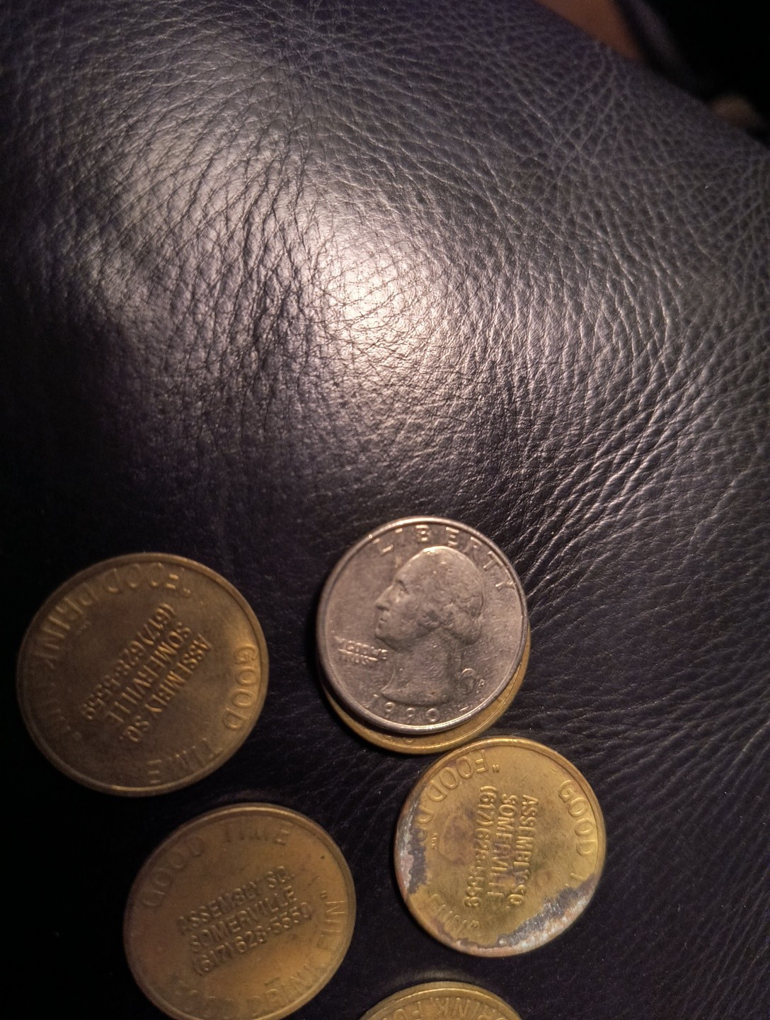 (5) Somerville, Massachusetts MA Good Time Food Drink Fun Baseball Batter Token