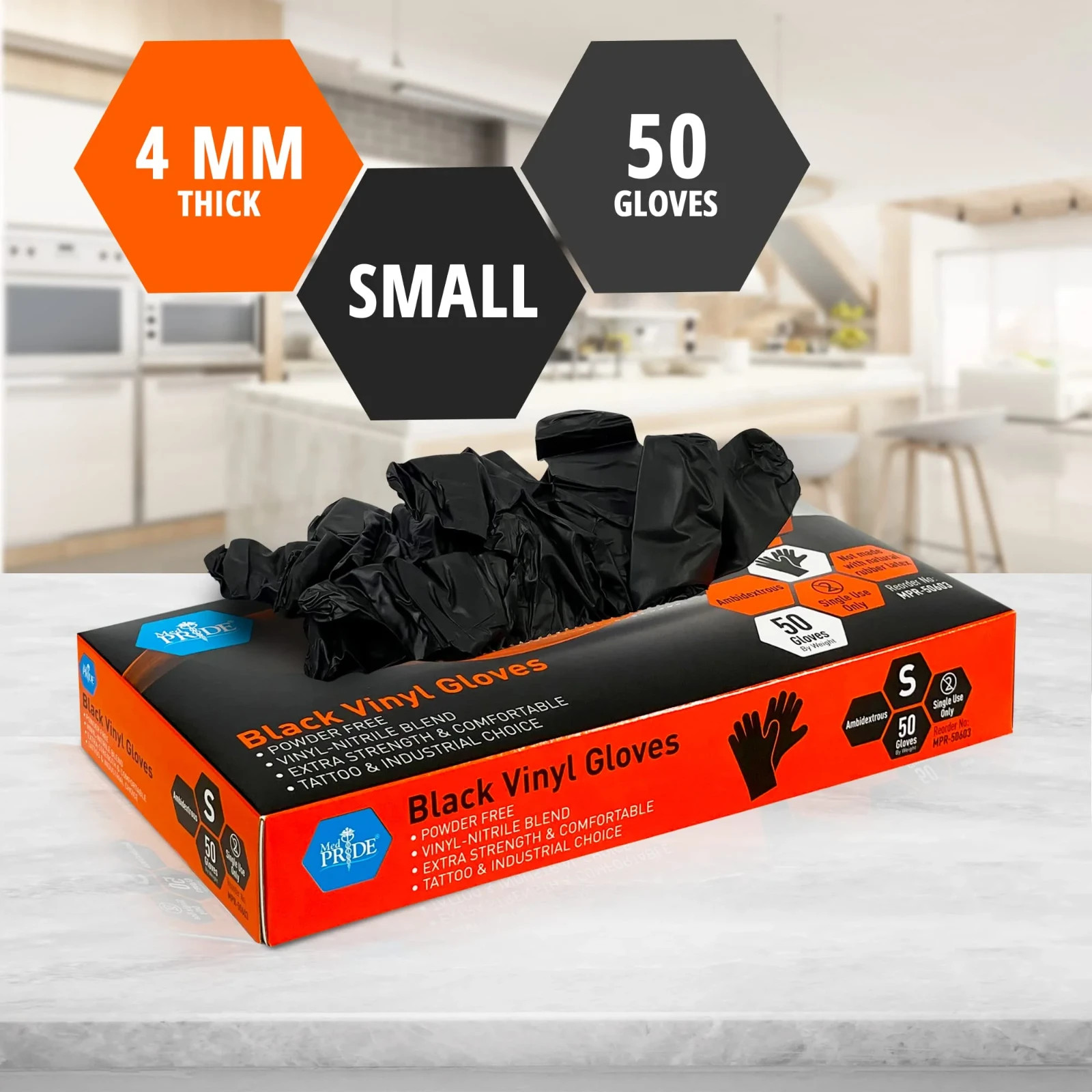 MED PRIDE Black Vinyl Exam Gloves Disposable Powder & Latex-Free Food Safe 100ct