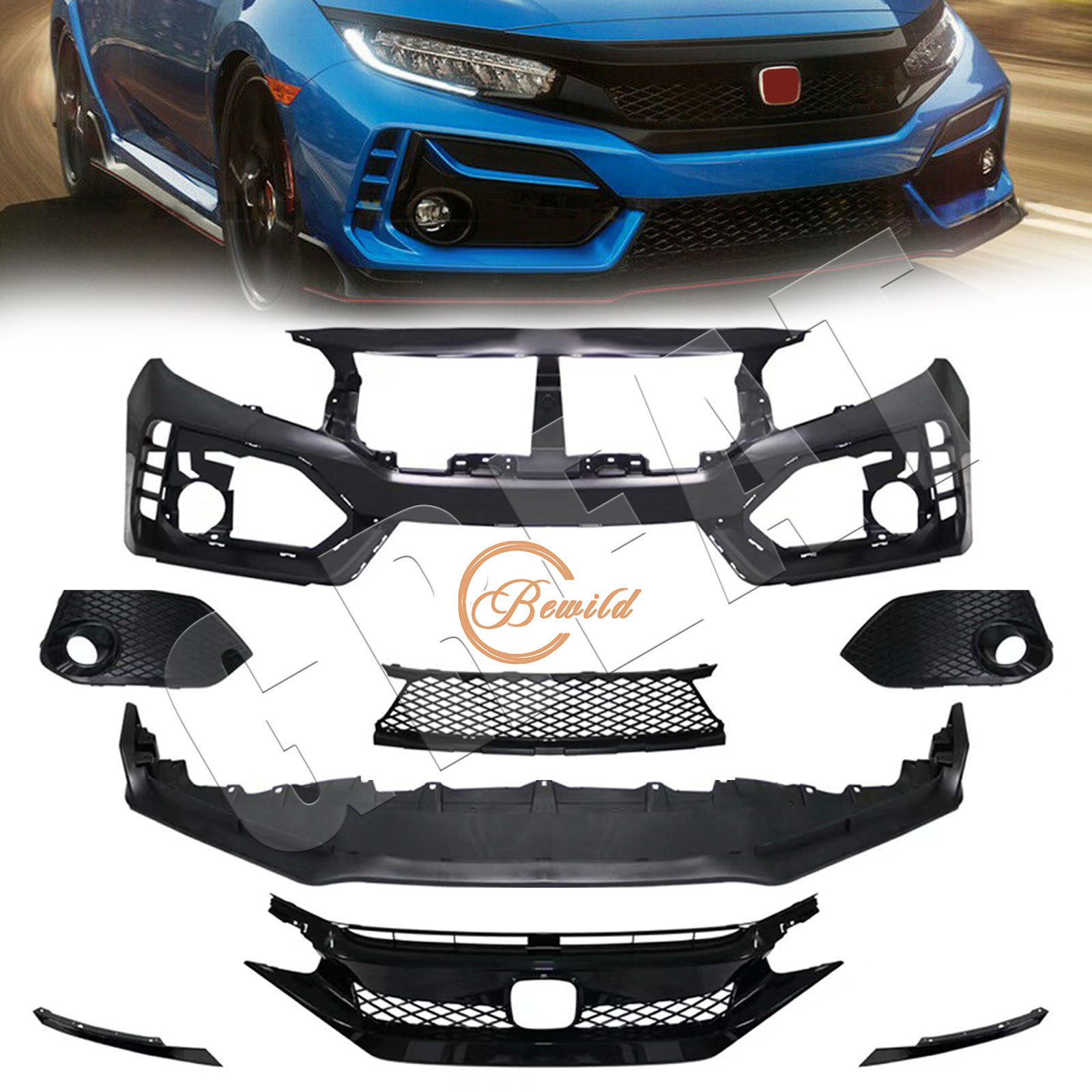 Retrofit Front Bumper Body Parts Kit For 2016-2018 Honda Civic 4-Door Sedan