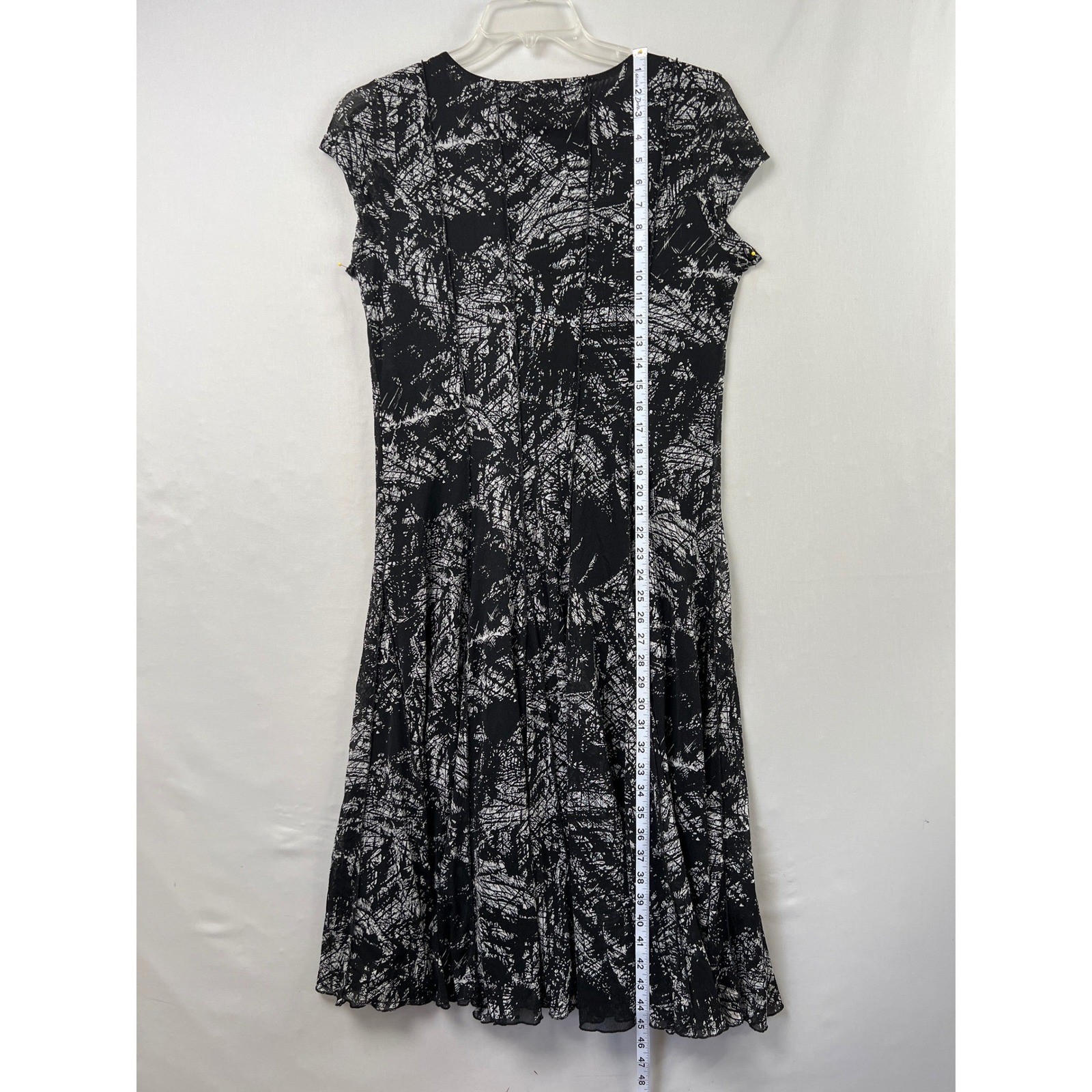 Coldwater Creek Dress Women 16 Black White Abstract Mesh Cap Sleeve Fit Flare