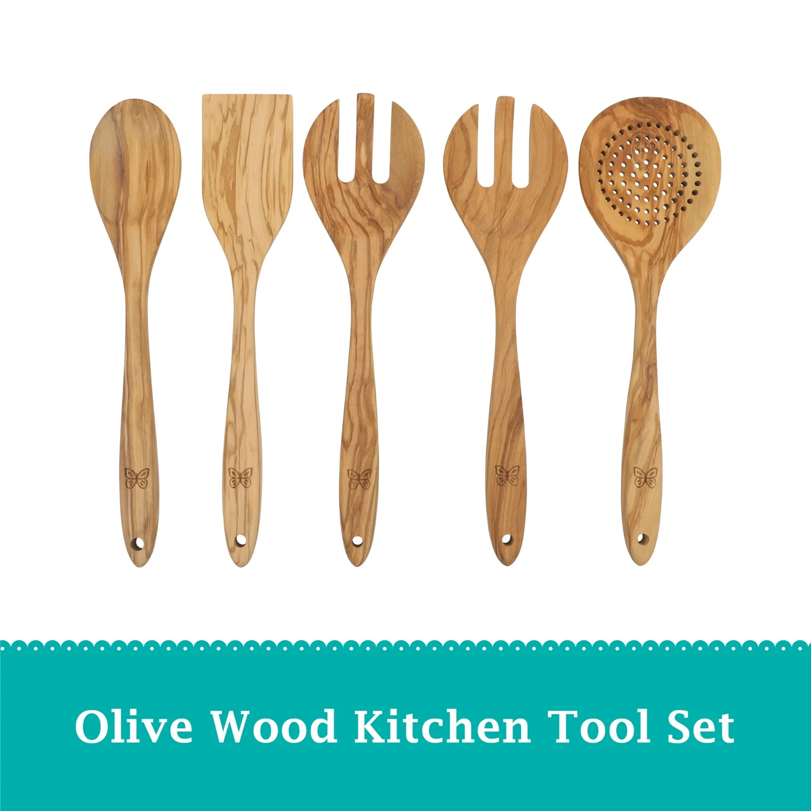 The Pioneer Woman 5-Piece Olivewood Kitchen Cooking Utensil Tool Set