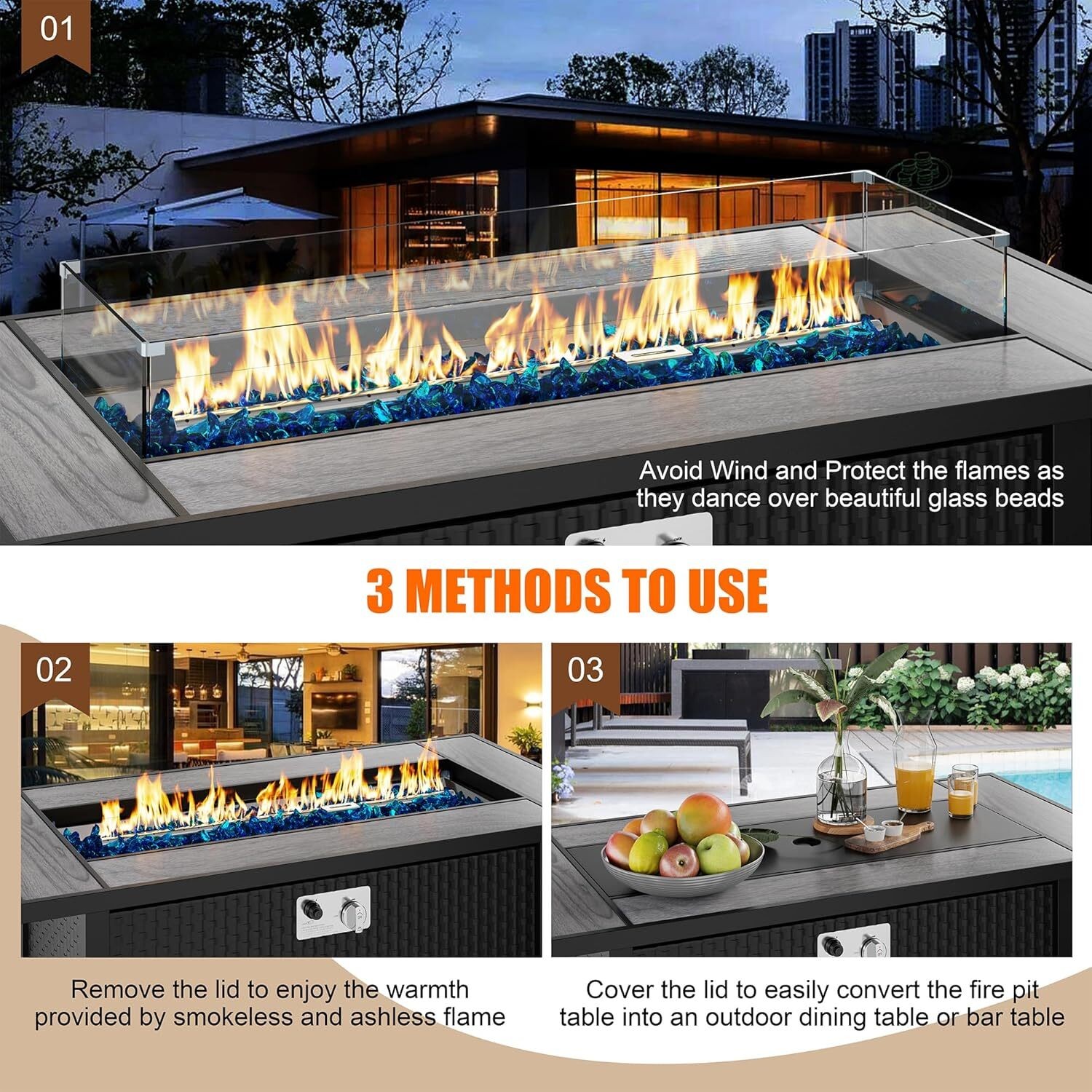 45 inch Outdoor Propane Fire Pit 50000 BTU Gas Fire Pit Table w/Lid for Patio