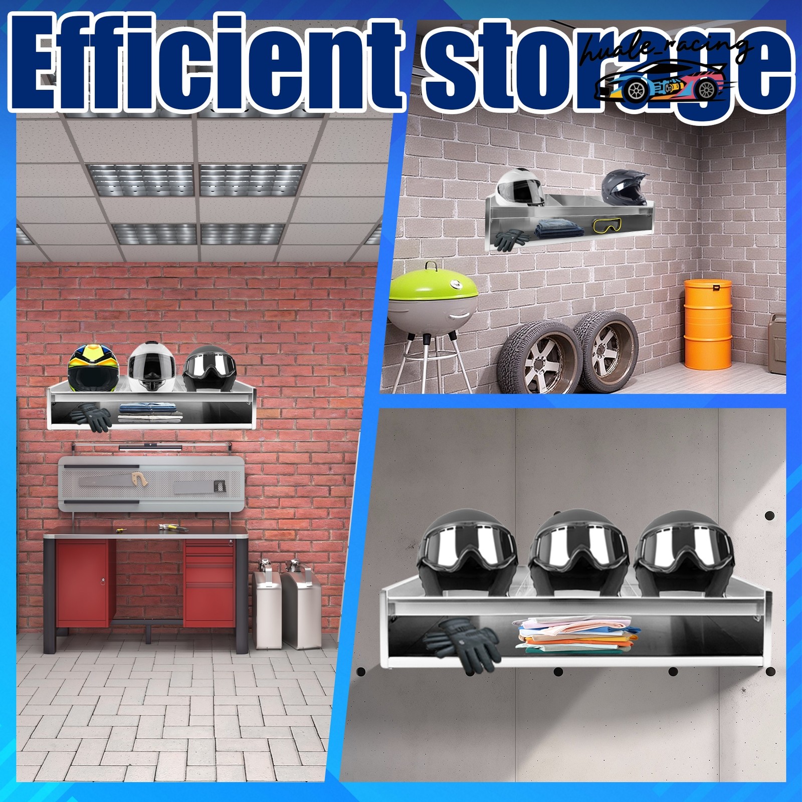 Aluminum Helmet Bay Holder Rack For Trailer Shop Garage Storage Organizer