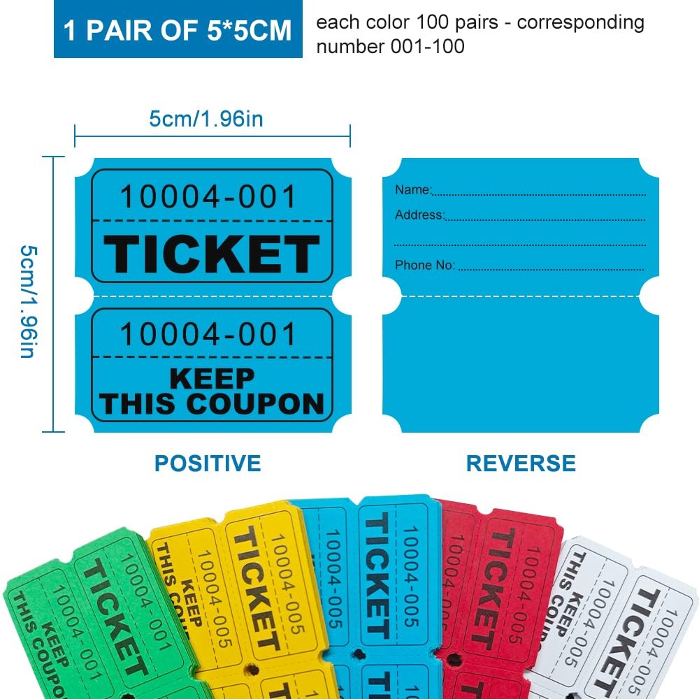 NEW NOAM 1000 Pcs Raffle Tickets Roll, 50/50 Raffle Tickets for Events, Fundr...