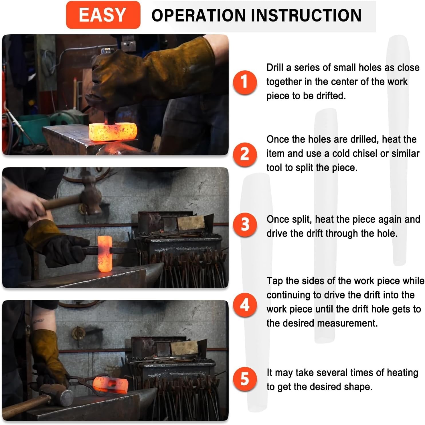 Blacksmith Drift Kit Hammer Eye Drift Tools Tool Set for Tomahawk Axe Forging