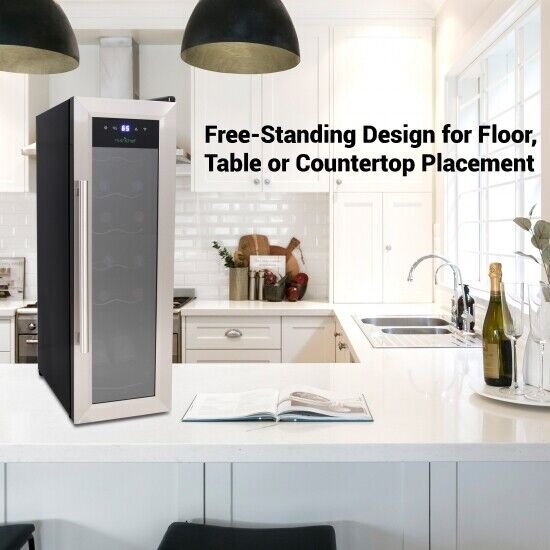 NutriChef PKCWC12- Home Wine Cooler Fridge.Digital Touchscreen Control,12 Bottle