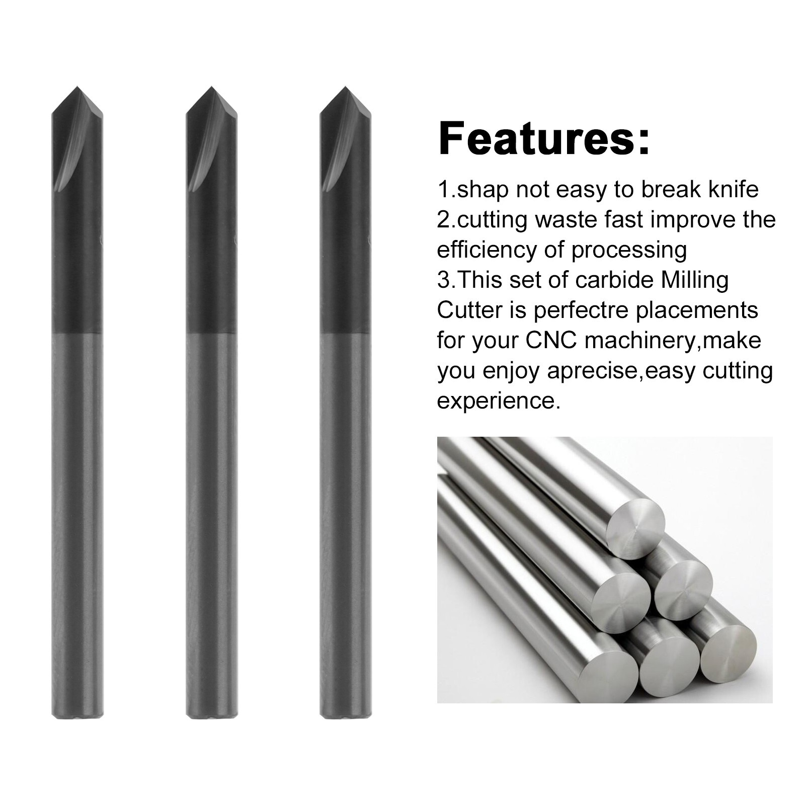 10PCS 90 Degree 2 flute 1/8" x 1-1/2" Solid Carbide Chamfer Mills - AlTiN Coated