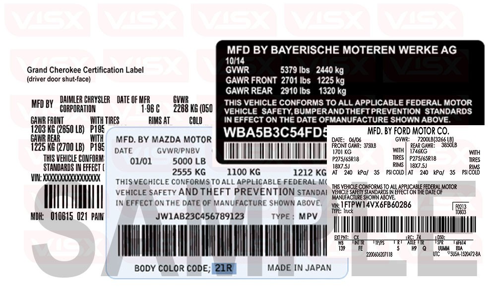 All Vin Label Replacement Decal Most make Models car Tire Pressure Replica