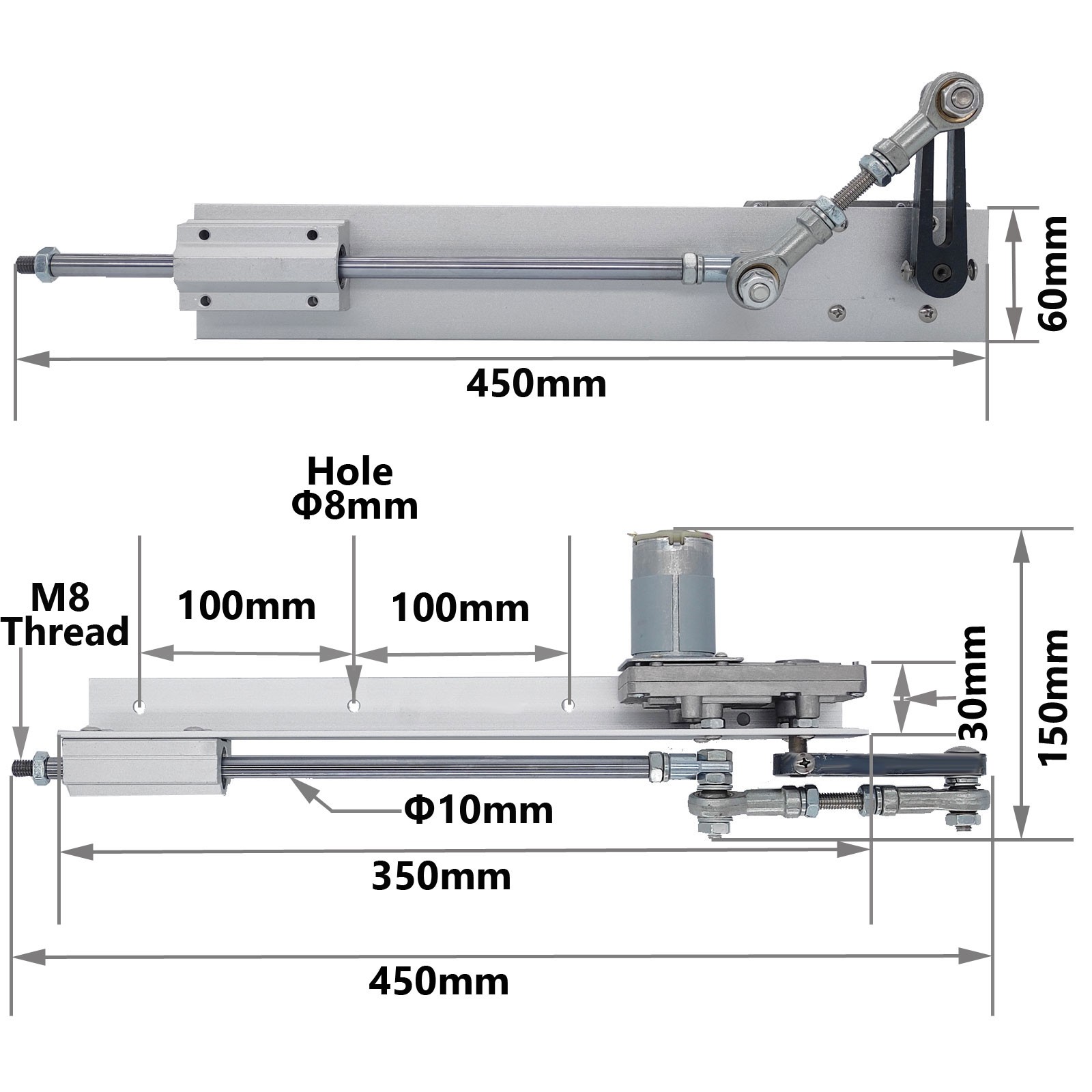 Electric Reciprocating Linear Actuator Motor 24V 120RPM 150mm 6 inch Stroke Fast