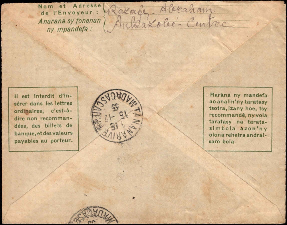 Madagascar Registered Cover Ankazobe Centre to France