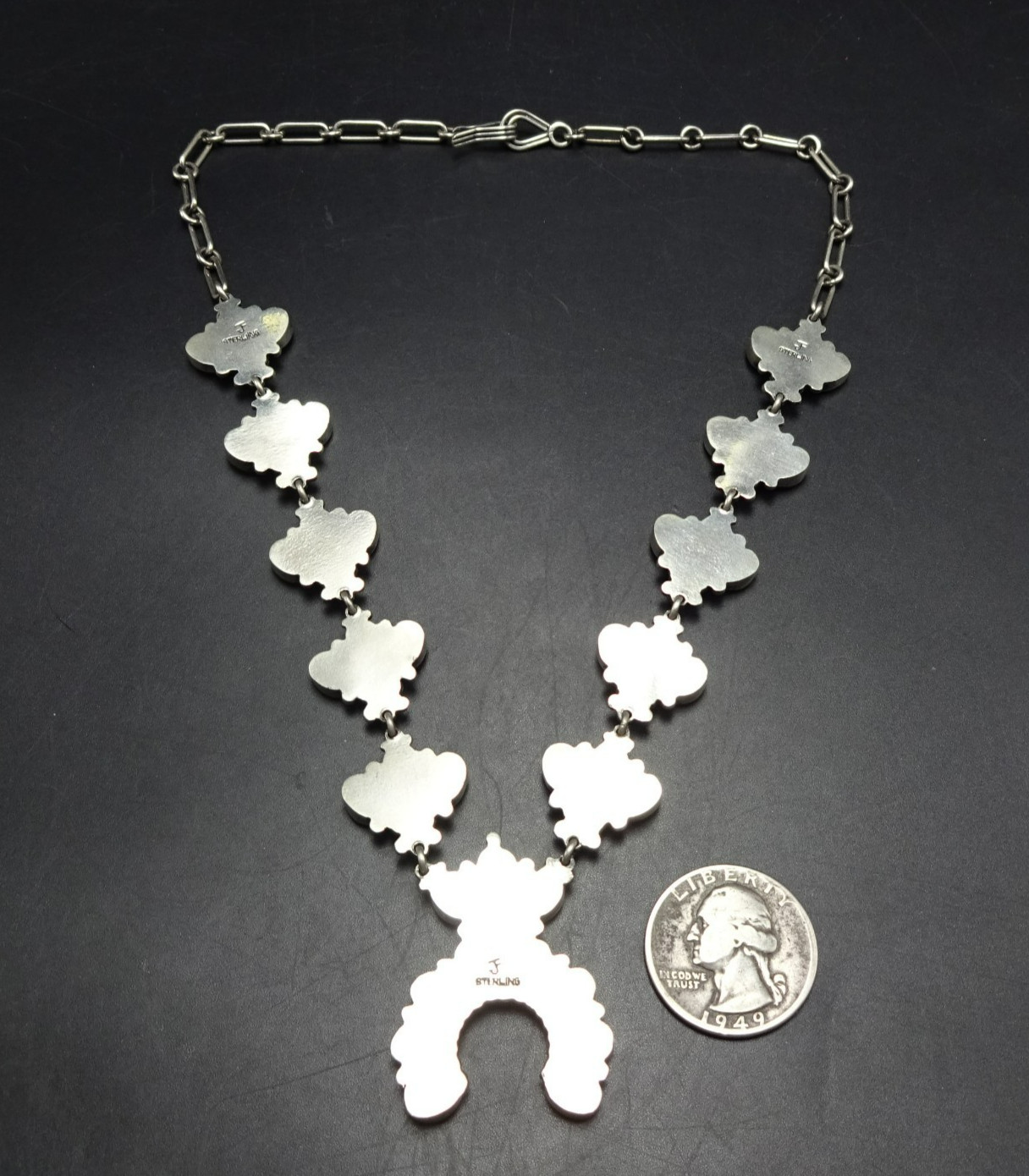 Diminutive FEDERICO JIMENEZ Sterling Silver TURQUOISE CLUSTER Squash Necklace